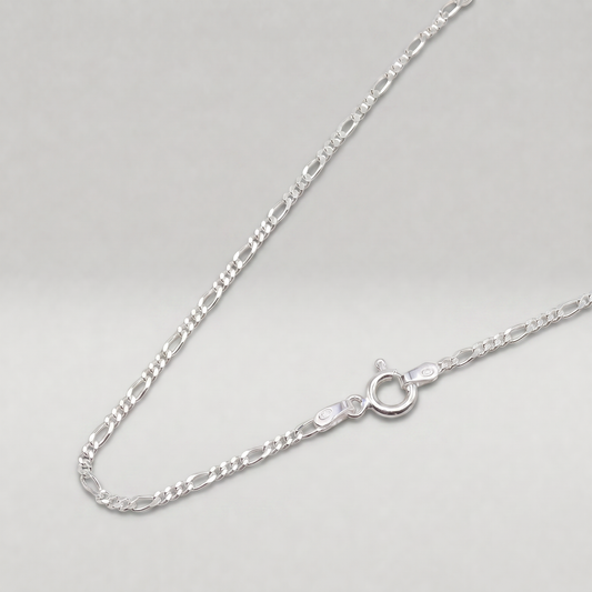925 Sterling Silver Diamond Cut 1.9mm Figaro Chain