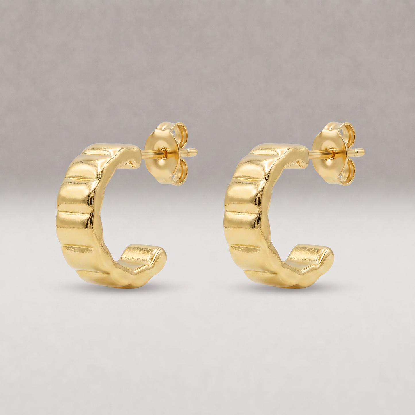 18k Flash Gold Plated Bubble Ridge Hoop Earrings