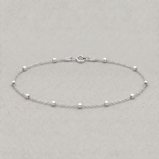 925 Sterling Silver Anchor Trace Beaded Cube Bracelet