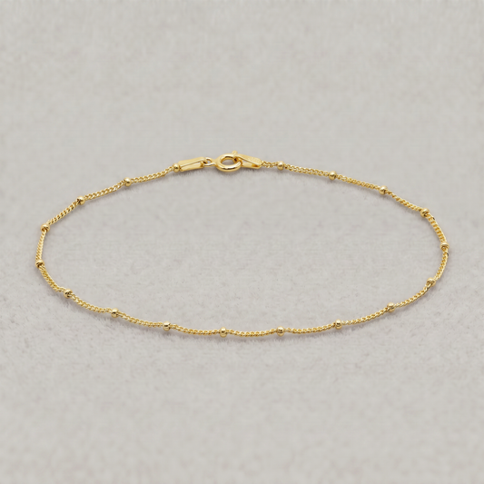 Gold Plated Sterling Silver Satellite/Saturn/Beaded 1.2mm Curb Chain Anklet