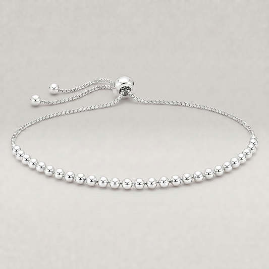 925 Sterling Silver Adjustable 2mm Beaded Slider Bracelet