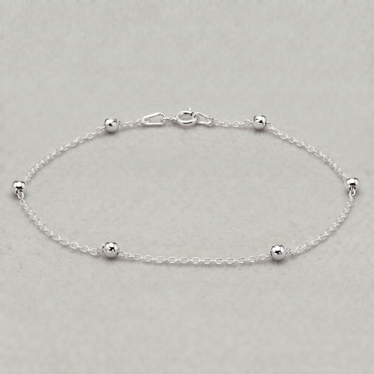 925 Sterling Silver Diamond Cut Beaded Bracelet