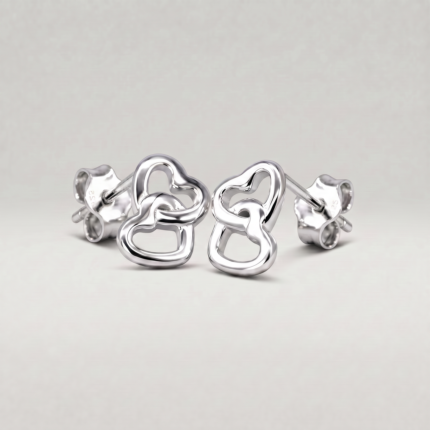 925 Sterling Silver 9mm Double Open Heart Studs