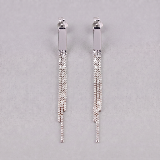 925 Sterling Silver Box Chain Tassel Chandelier Earring Studs 37mm