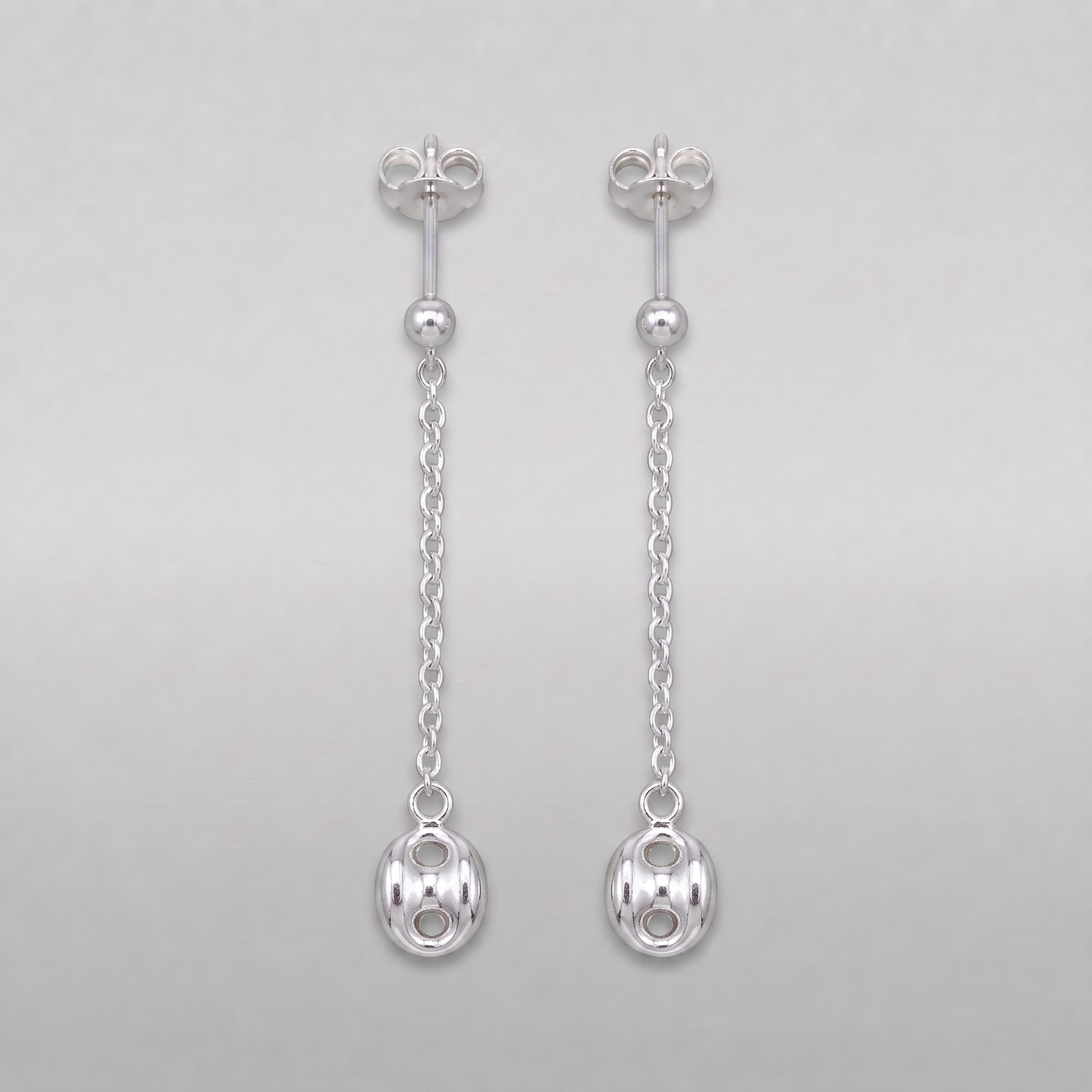 925 Sterling Silver Dropped Mariner Charm Stud Earrings (Pushback)