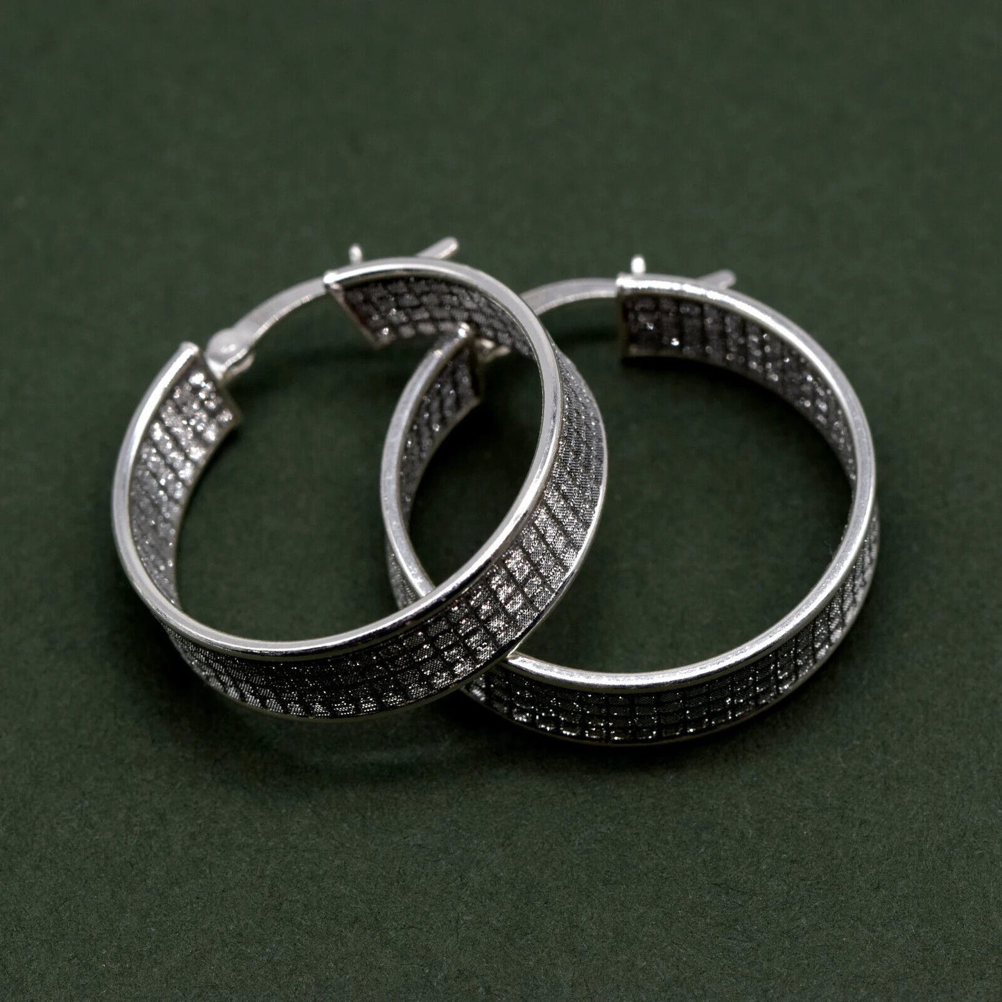 925 Sterling Silver 25mm Glitter Creole Style Hoop Earrings