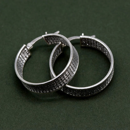 925 Sterling Silver 25mm Glitter Creole Style Hoop Earrings