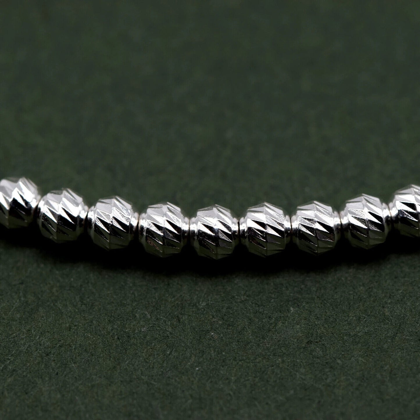 925 Sterling Silver Elastic Knurled 3mm Bead Stretch Bracelet 7.5"