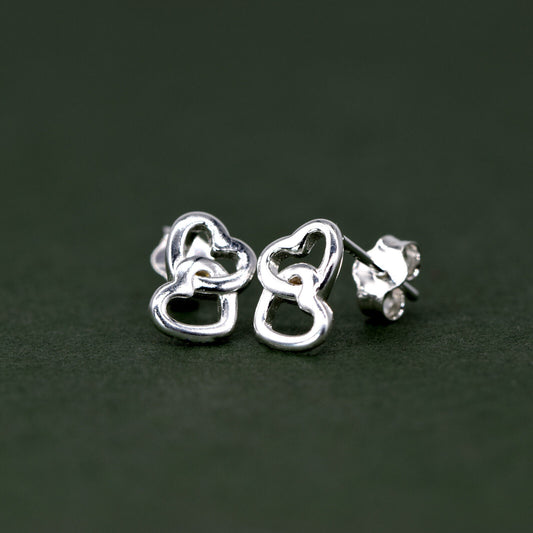 925 Sterling Silver 9mm Double Open Heart Studs