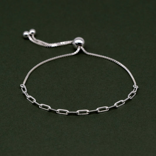 925 Sterling Silver 2.7mm Paperclip Chain Adjustable Slider Bracelet