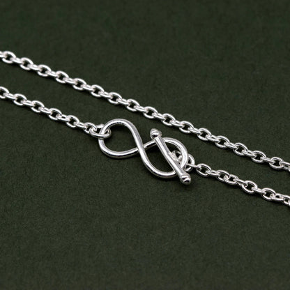 925 Sterling Silver 7.5” Infinity T Bar Bracelet on 1.9mm Rolo Chain