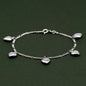 925 Sterling Silver 5 Puffed Heart Charm on Figaro Chain Bracelet 7.5"