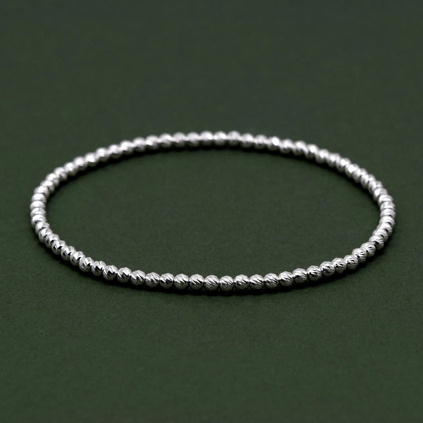 925 Sterling Silver Elastic Knurled 3mm Bead Stretch Bracelet 7.5"