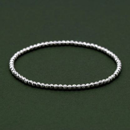 925 Sterling Silver Elastic Knurled 3mm Bead Stretch Bracelet 7.5"