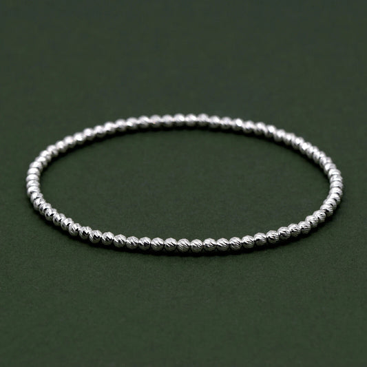 925 Sterling Silver Elastic Knurled 3mm Bead Stretch Bracelet 7.5"