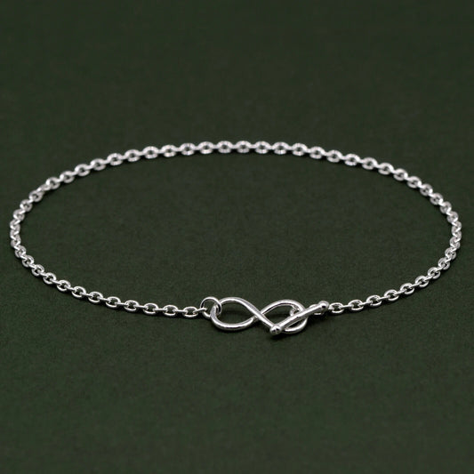 925 Sterling Silver 7.5” Infinity T Bar Bracelet on 1.9mm Rolo Chain