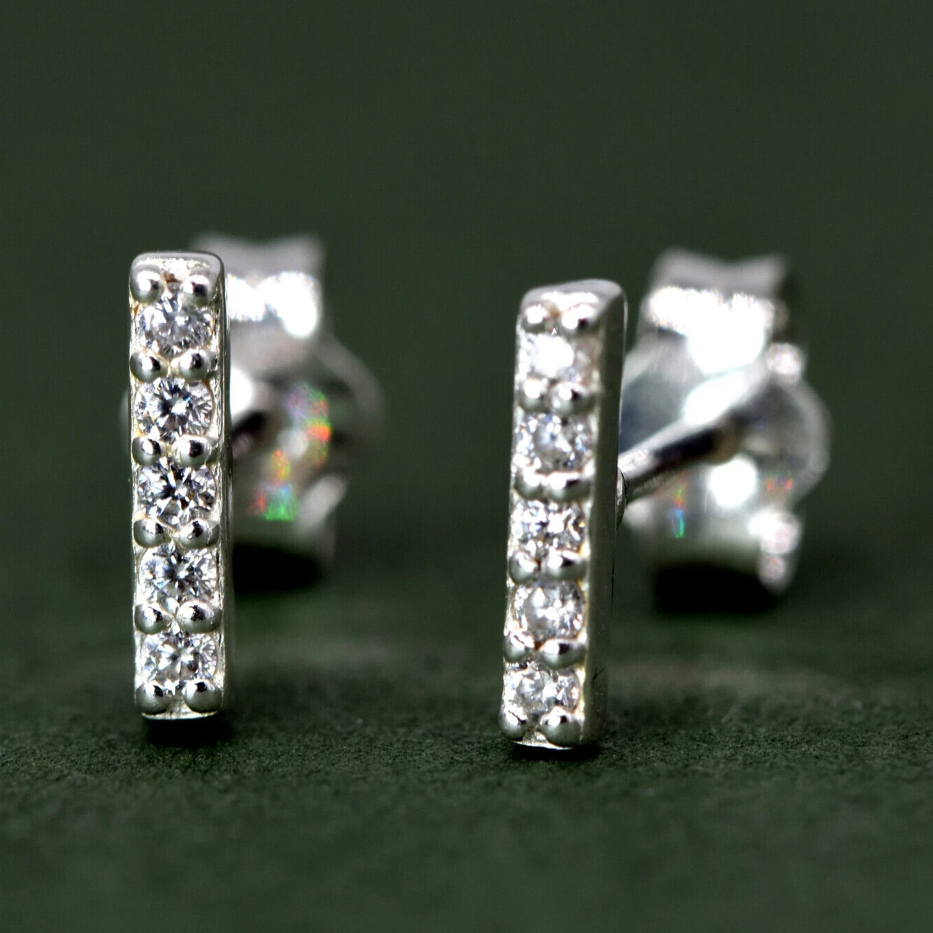 925 Sterling Silver 7.5mm Cubic Zirconia Bar Studs