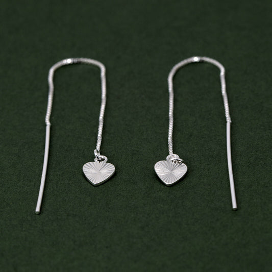 925 Threader/Dropper Diamond Cut Heart Dropper Earrings