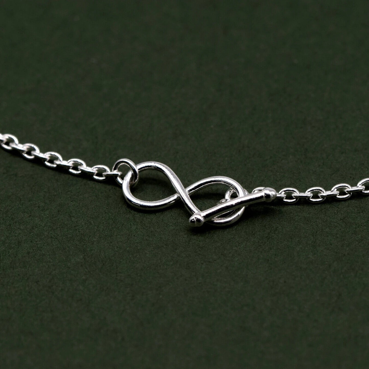 925 Sterling Silver 7.5” Infinity T Bar Bracelet on 1.9mm Rolo Chain