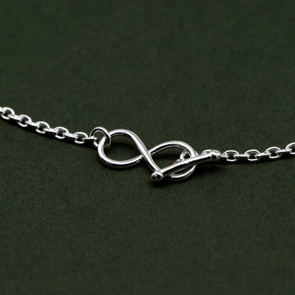 925 Sterling Silver 7.5” Infinity T Bar Bracelet on 1.9mm Rolo Chain