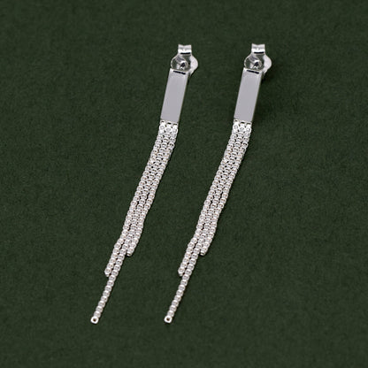 925 Sterling Silver Box Chain Tassel Chandelier Earring Studs 37mm