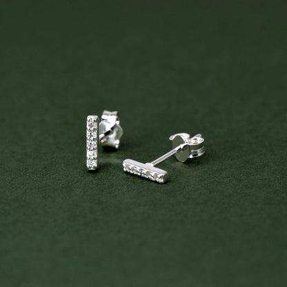 925 Sterling Silver 7.5mm Cubic Zirconia Bar Studs