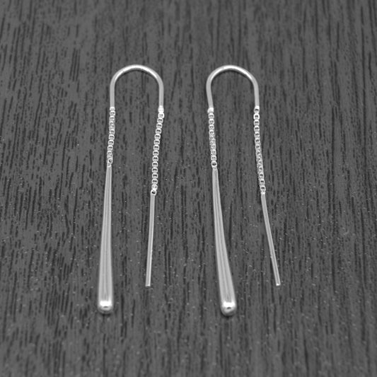 925 Sterling Silver Threaded Tear Dropper Pull Through Earrings 45mm